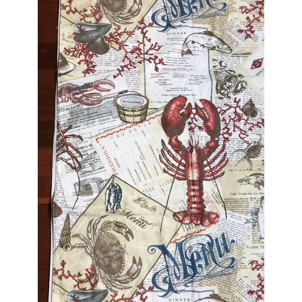 Pottery Barn Lobster Print Menu Seafood Table Runner Beach House Decor 24